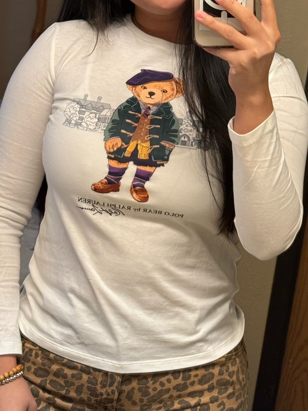 Polo by Ralph Lauren White Long Sleeve Tee with Teddy Bear Graphic